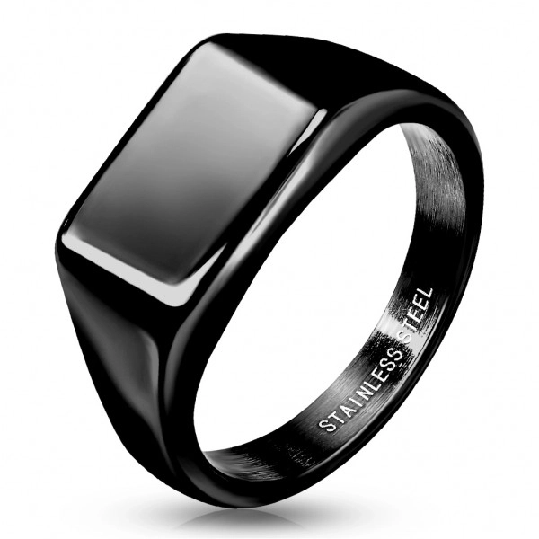 Čierny prsteň z nehrdzavejúcej ocele 316L - obdĺžnik, hladký povrch, PVD