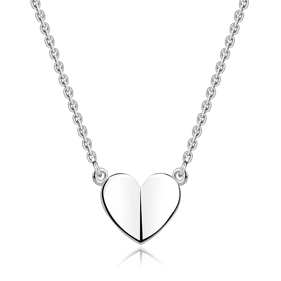 Strieborný 925 náhrdelník - hladké srdce so zdvihnutými polovicami