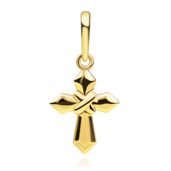 Prívesok v žltom 9K zlate - kríž so skosenými trojuholníkovými ramenami, vzor X