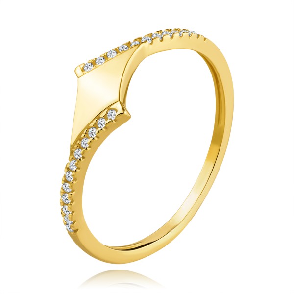 Zlatý 14K prsteň v žltom zlate - hladký kosoštvorec, zirkónová línia