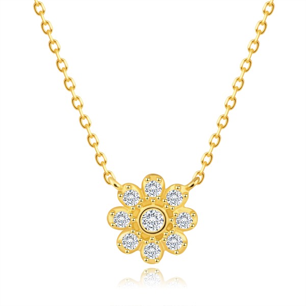 Zlatý 585 náhrdelník v žltom zlate - kvet zdobený okrúhlymi zirkónmi