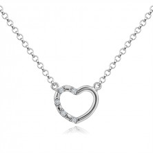 Strieborný 925 náhrdelník - srdce s priehľadnými zirkónmi, okrúhle očká