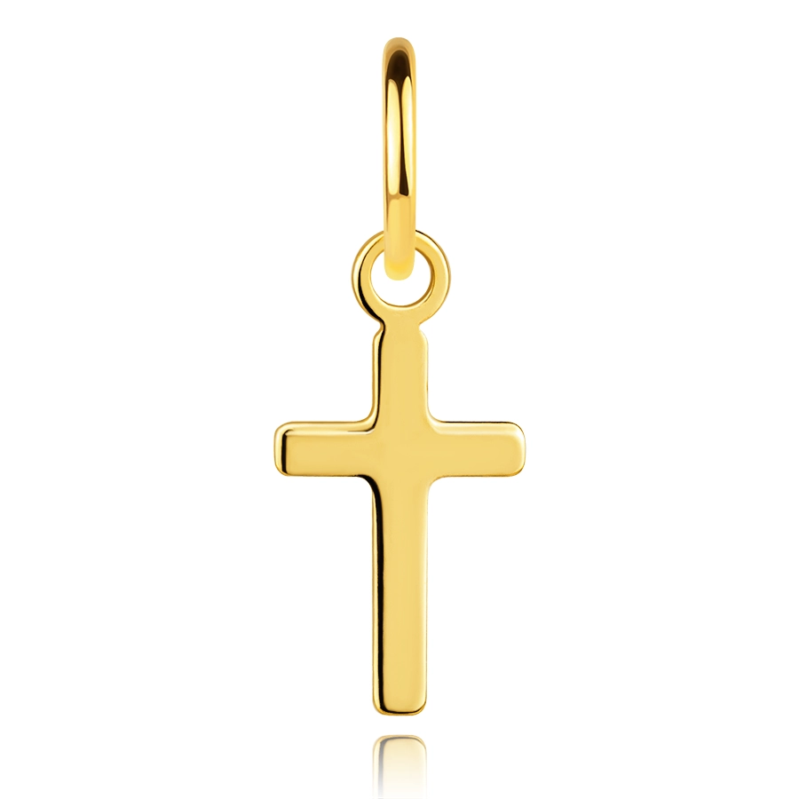 Zlatý prívesok zo žltého 585 zlata - plochý latinský kríž, vysoko lesklý