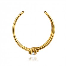 Piercing do ucha zo žltého 14K zlata - otvorený kruh s čírymi zirkónmi