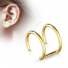 Falošný piercing do ucha z chirurgickej ocele - dvojitý krúžok v zlatom odtieni