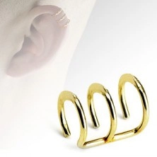Falošný oceľový piercing do chrupavky - tri krúžky v zlatom farebnom odtieni