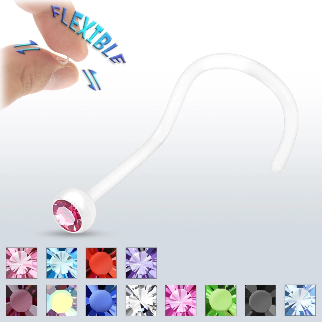Piercing do nosa BioFlex - číry so zirkónom - Farba zirkónu: Fuksiová - F