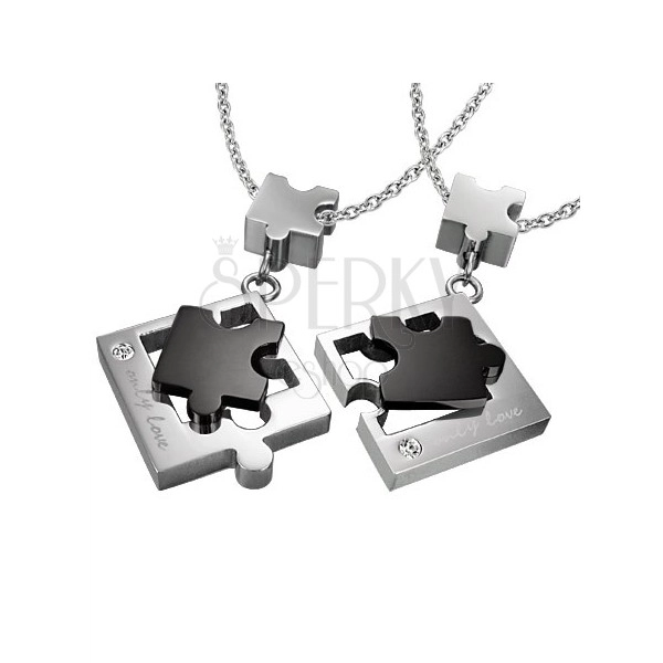 Prívesky pre dvoch z ocele - puzzle, strieborno-čierna farba