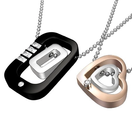 E-shop Šperky Eshop - Prívesky pre dvoch z ocele - obdĺžniky, srdiečka AA5.25