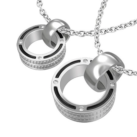 E-shop Šperky Eshop - Prívesky z ocele pre dvoch - dve kolieska a zirkóny R1.12