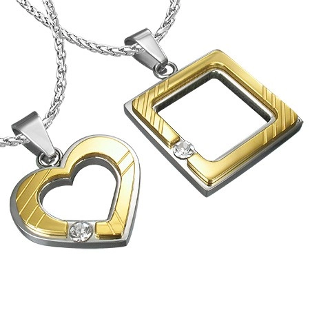 E-shop Šperky Eshop - Oceľový prívesok pre zamilovaných - štvorec, srdce, zirkón R2.4