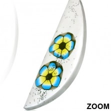 Náušnice z materiálu FIMO - biela slza, dva farebné kvety, trblietky