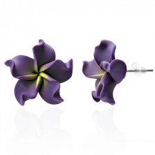 FIMO náušnice - fialový kvet