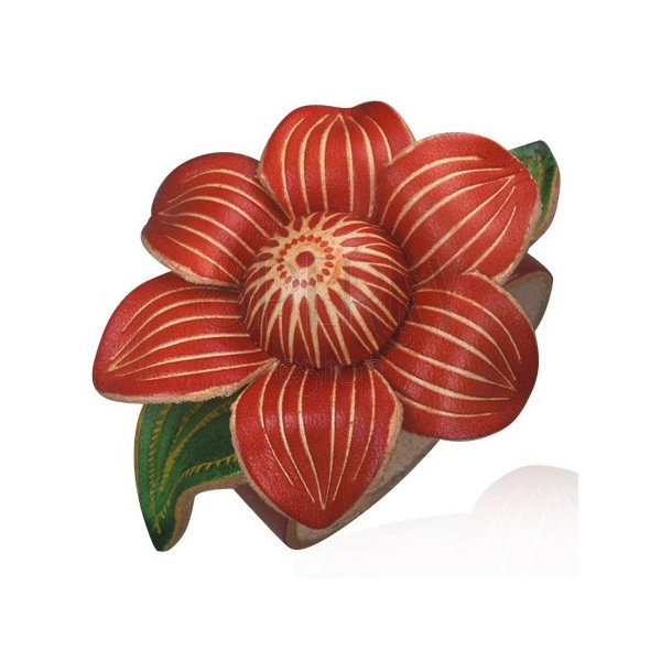Kožený náramok - kvet viniča, červený