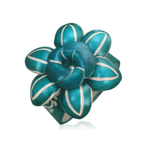 Kožený náramok - tmavozelený 3D kvet s ozdobnými zárezmi