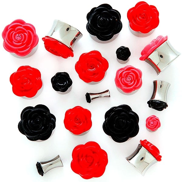 Plug do ucha s plastickou ružičkou - Hrúbka: 4.5 mm, Farba piercing: Čierna