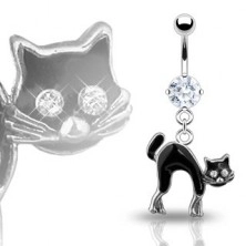 Piercing do pupku - čierna mačka, zirkóny