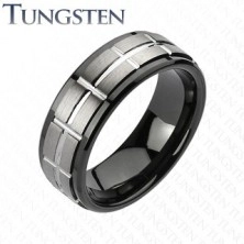 Tungstenový brúsený prsteň, čierne okraje