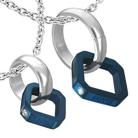 E-shop Šperky Eshop - Prívesky pre dvoch - modrý štvorec, kruh R5.12