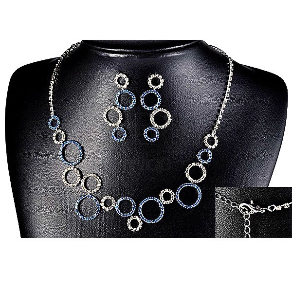 Set náhrdelník a náušnice - číre a modré kamienkové kruhy