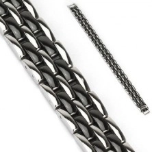 Náramok z ocele - článkované pásy, čierna a strieborná farba