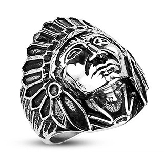 Oceľový prsteň- indián Apač, čierna patina - Veľkosť: 63 mm