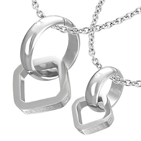 E-shop Šperky Eshop - Prívesky pre zamilovaných - kruh, štvorec, nápis R18.13