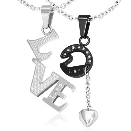 E-shop Šperky Eshop - Prívesky pre zamilovaných - Love, zirkóny, srdiečko na retiazke R18.15