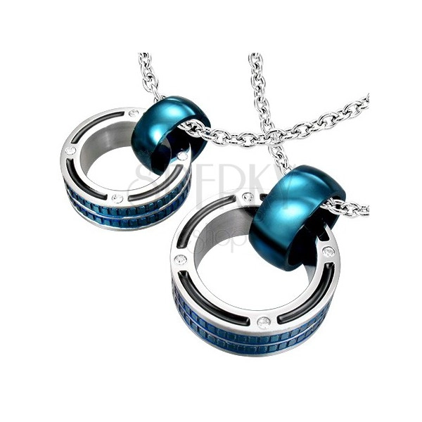 Prívesky pre pár - mohutné prstence v modrej farbe, zirkóny