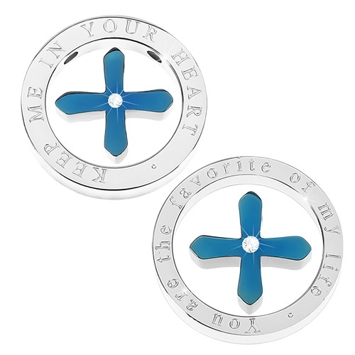 E-shop Šperky Eshop - Prívesky pre dvoch - modrý krížik so zirkónom v mohutnej obruči AB31.12