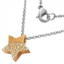 Oceľový náhrdelník - žiarivá hviezda zlatej farby so zirkónmi