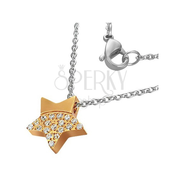 Oceľový náhrdelník - žiarivá hviezda zlatej farby so zirkónmi
