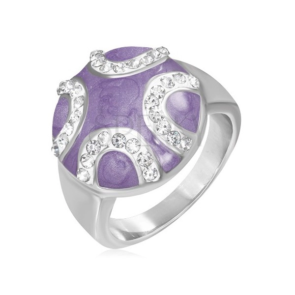 Oceľový prsteň - vypuklý fialový kruh, zirkónové polmesiace