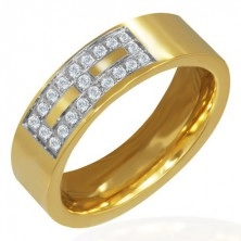 Oceľový prsteň zlatej farby - zirkónový vzor