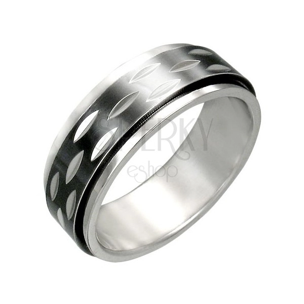 Prsteň z ocele s pohyblivým čiernym prstencom