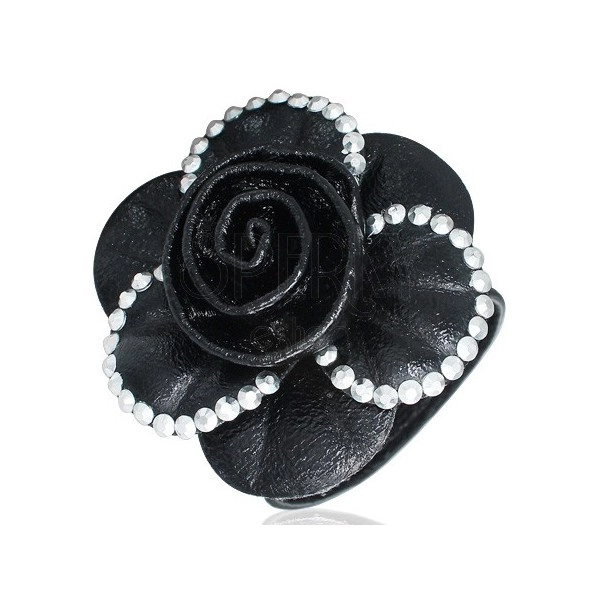 Čierny náramok - veľká ruža lemovaná s 3D glitrami