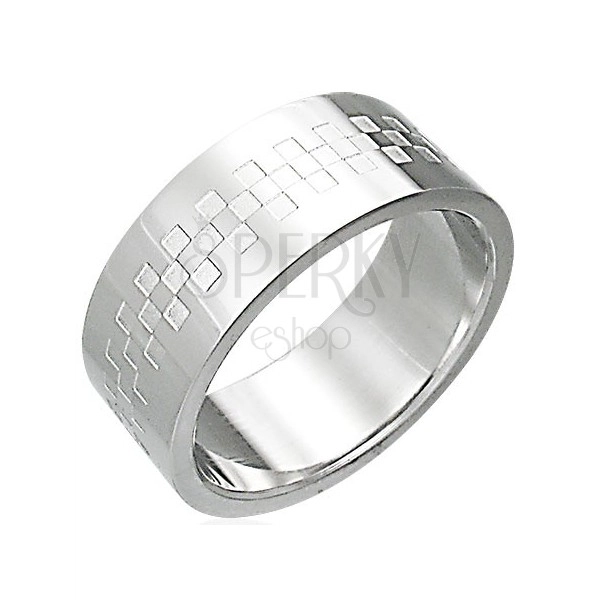Oceľový prsteň lesklý so vzorom v tvare šachovince