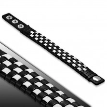 Šachovnicový kožený náramok - biele a čierne pásy