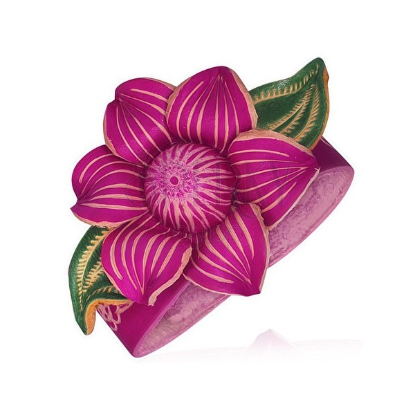 Ružový kožený náramok - mohutný lotusový kvet