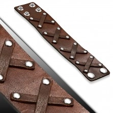 Široký kožený náramok - pásy v tvare X, nity