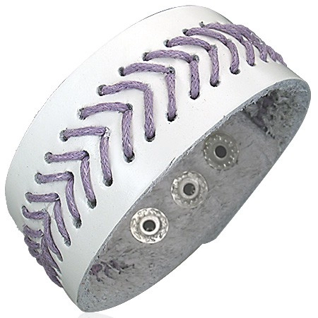 E-shop Šperky Eshop - Biely koženkový náramok - fialový prešívaný stromček U15.16