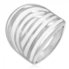Oceľový prsteň - biela zebra, smaltovaný