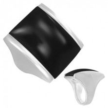Mohutný oceľový prsteň - čierny kameň, obdĺžnik
