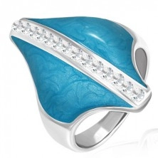 Oceľový prsteň - modrý kosoštvorec, zirkónový pás