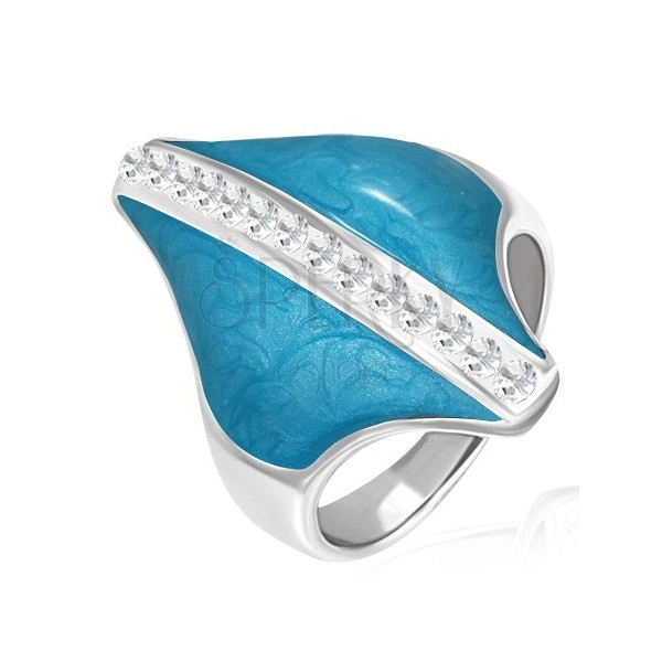 Oceľový prsteň - modrý kosoštvorec, zirkónový pás