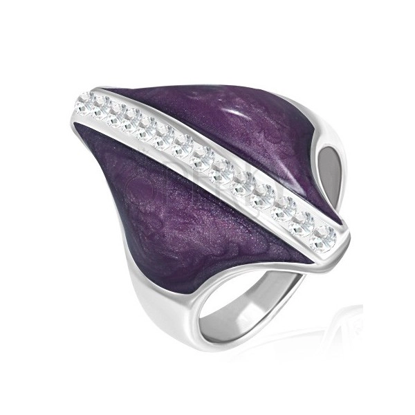 Oceľový prsteň - fialový kosoštvorec, zirkónový pás