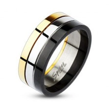 Lesklý trojfarebný prsteň z ocele