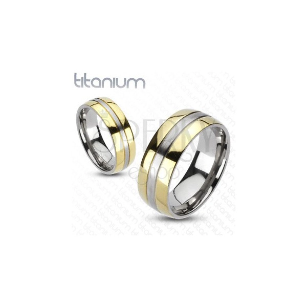 Titánový prsteň - zlatá a strieborná farebná kombinácia