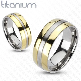 Titánový prsteň - zlatá a strieborná farebná kombinácia - Veľkosť: 55 mm