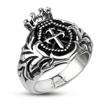 Mohutný oceľový prsteň - kráľovská koruna, krížik